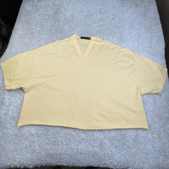 Fear Of God Essentials V-Neck Boxy Tee Raw Hem Yellow Oversized - Picture 1 of 9